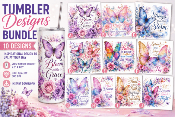 Download Floral Butterfly Png Floral Tumbler - Premium Resources