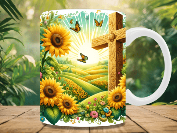 Download Sunflower Religious Cross Mug Wrap PNG - Mug wrap png Collection