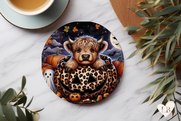Download Highland Cow Halloween Round Coaster PNG - Premium Resources